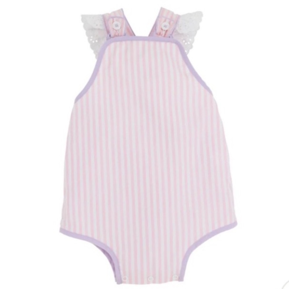 RARE Beaufort Bonnet Company Saylor Sisi Sunsuit Pink Stripe Lavender Girl 18 24